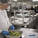 Agent de restauration collective scolaire en réfectoire, contrôle HACCP, gants
