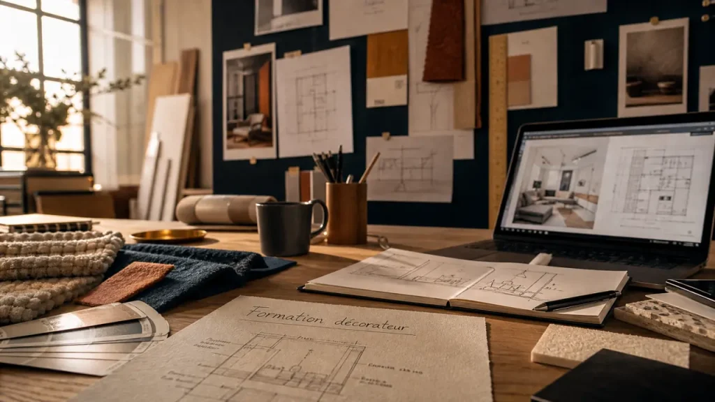 Formation decorateur interieur : atelier design, carnet croquis et tissus
