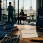 Gestion de patrimoine alternance Paris : bureau, calculatrice et dossier comptable en entreprise