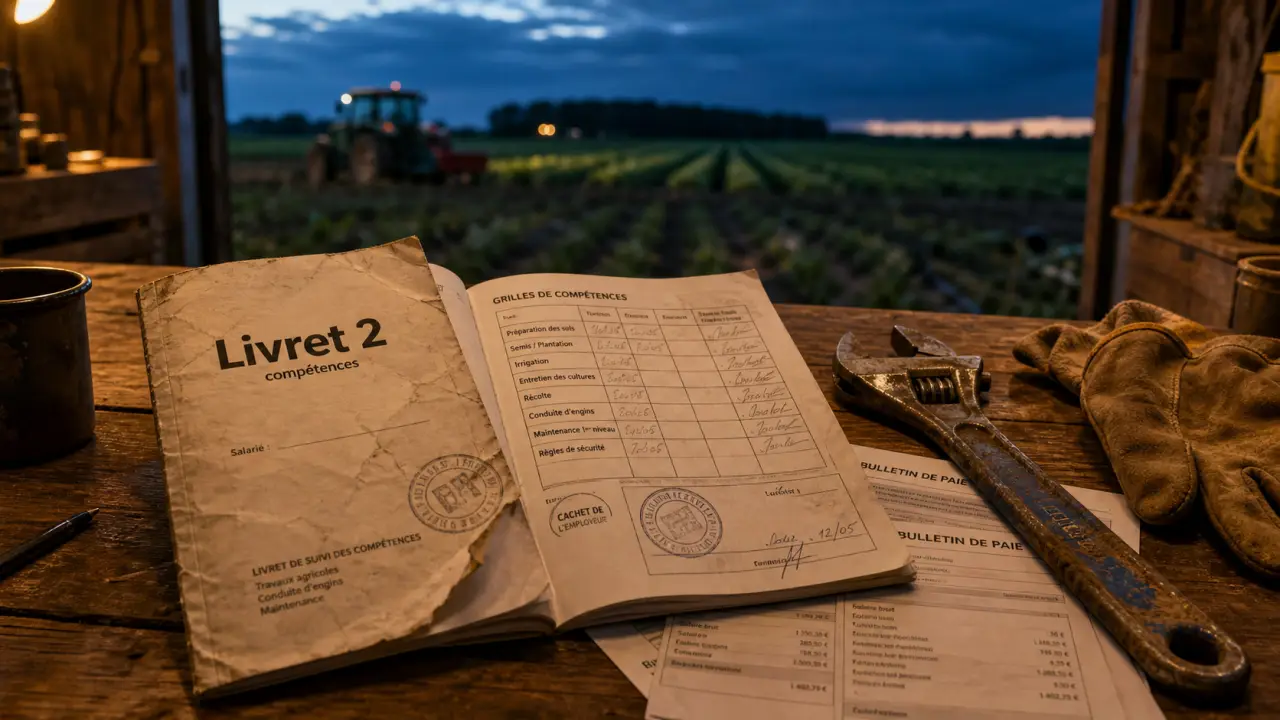 VAE agricole : dossier Livret 2, grilles de compétences et relevés de paie en atelier