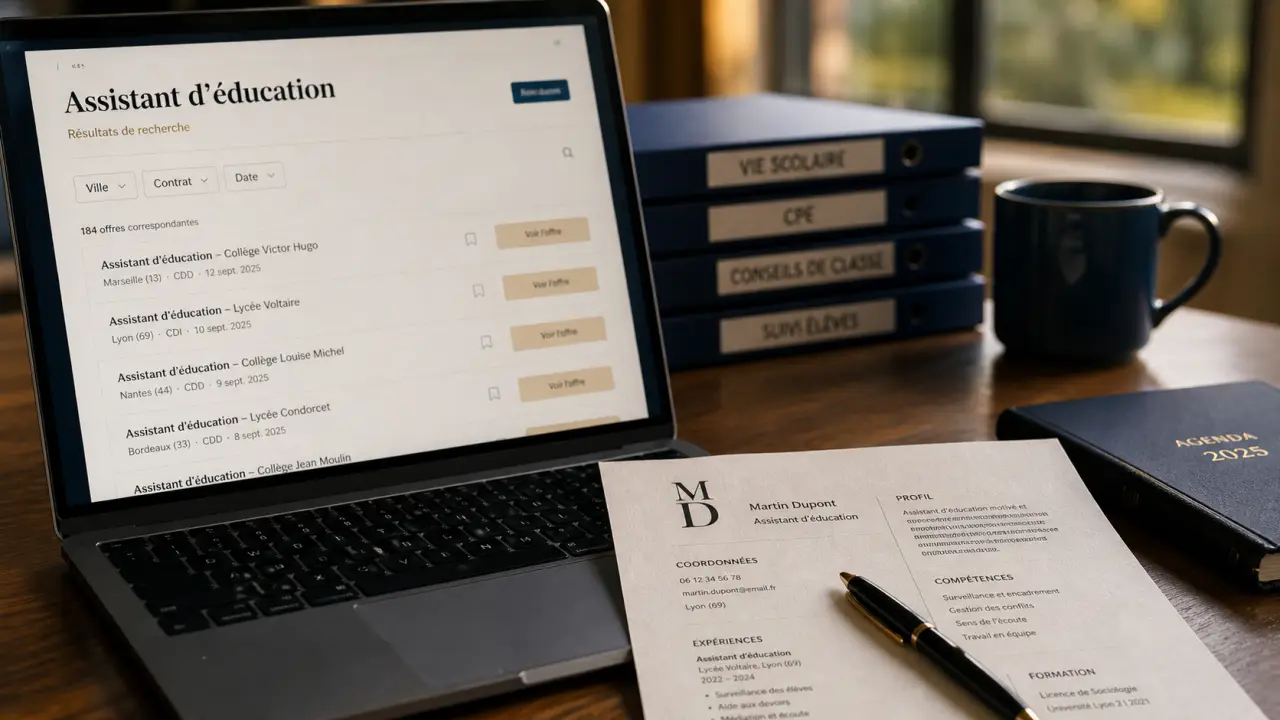Assistant d éducation emploi : filtres par ville sur un ordinateur