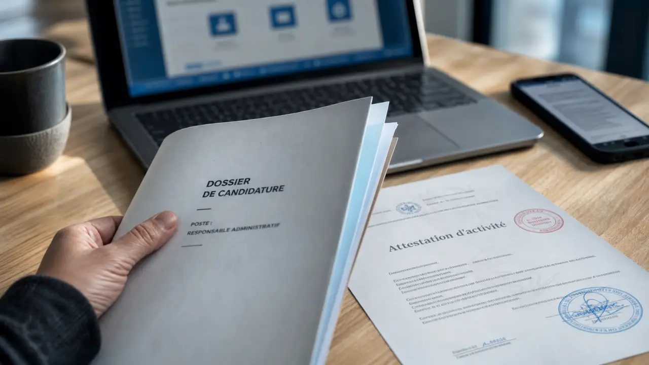 Attestation d'activité sur table, dossier de candidature