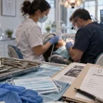 Assistante dentaire alternance au cabinet dentaire, soins à quatre mains