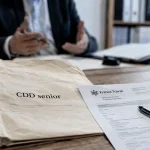 CDD senior Pôle emploi : dossier et formulaire France Travail sur une table