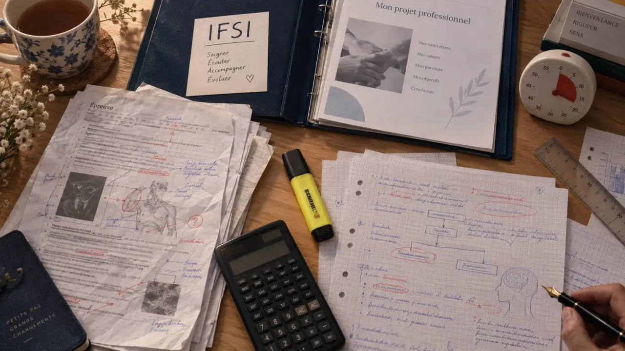 Concours infirmier préparation : annales, surligneur et calculatrice pour écrit et oral