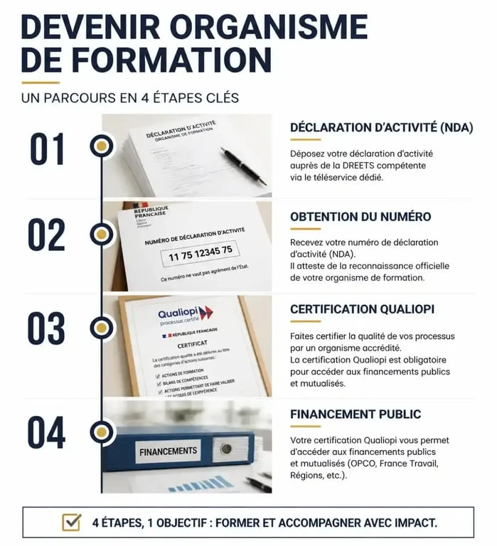 Parcours étape par étape pour devenir organisme de formation et obtenir son NDA