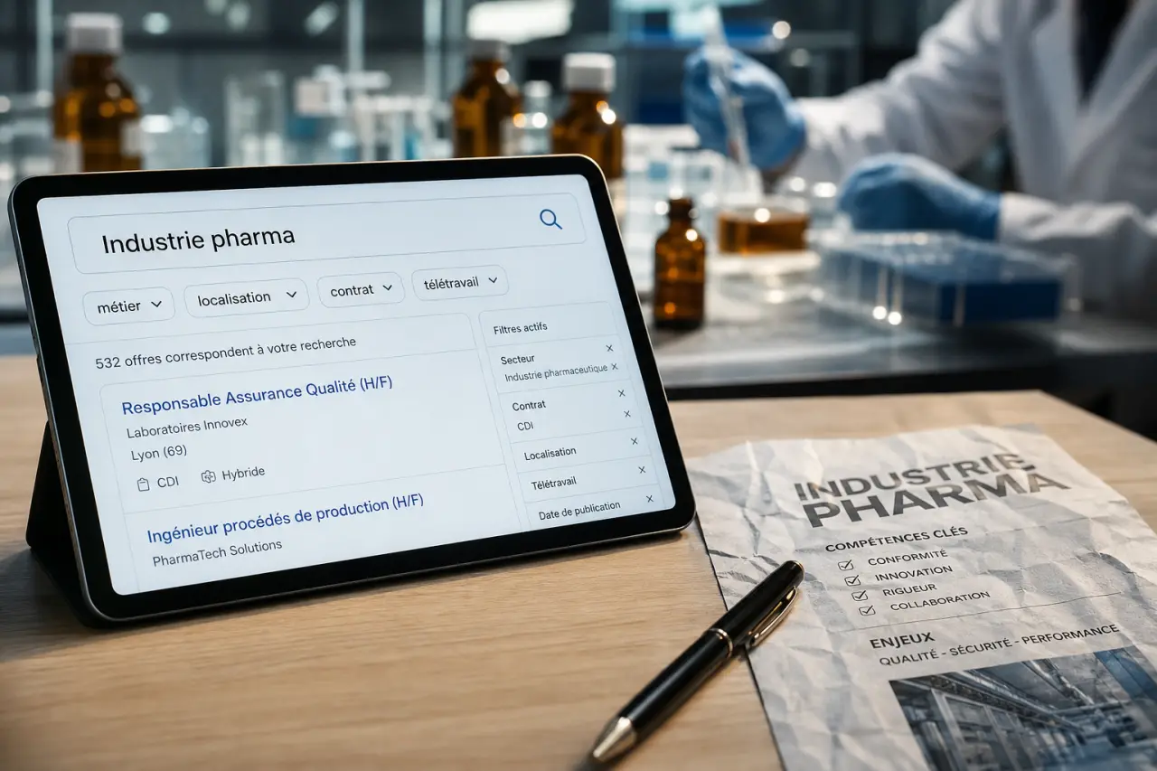 Industrie pharmaceutique emploi : recherche avec filtres métier, contrat et localisation