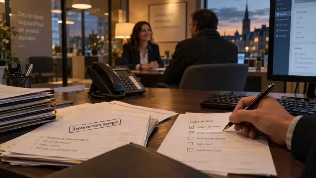 Reconversion banque : portefeuille 700 clients en agence bancaire
