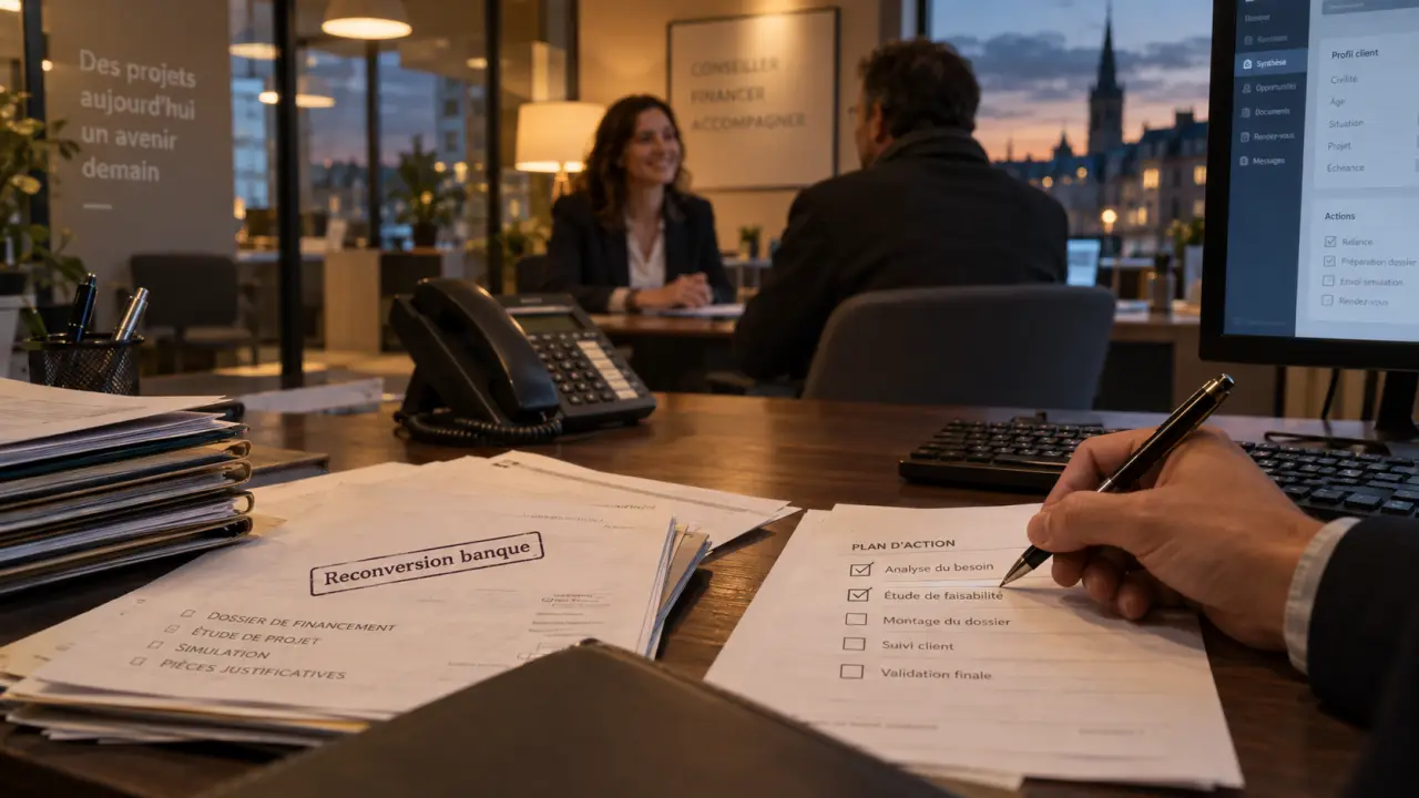 Reconversion banque : portefeuille 700 clients en agence bancaire